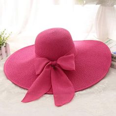 Straw Wide Brim Beach Hat With Bow * Hot Pink * Wide Brim * Foldable * Bow * 100% Polyester * One-Size * Crown: 58cm/22.8" * Hat Comes Folded Pink Beach Hat, Vineyard Vines Hat, Zara Hats, Straw Beach Hat, Hat With Bow, School Needs, Outback Hat, Vintage Sailor, Straw Hat Beach