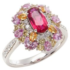 David Jerome Certified 1.15 Carat Untreated Mozambique Ruby Oval Cluster Ring | From a unique collection of vintage Cluster Rings at https://www.1stdibs.com/jewelry/rings/cluster-rings/. Oval Multicolor Cluster Ring Fine Jewelry, Multicolor Oval Diamond Ring For Formal Occasions, Formal Multicolor Oval Diamond Ring, Oval Multicolor Sapphire Ring For Formal Occasions, Multicolor Oval Sapphire Ring For Formal Occasions, Oval Multi-stone Ruby Ring, Multicolor Oval Diamond Ring For Anniversary, Oval Multi-stone Ruby Ring In White Gold, Oval Multi-stone Cluster Ring Fine Jewelry