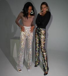 sure Type: Elastic Waist Fit Type: LOOSE Length: Full Length Elasticity: Slight Strech Leather Pants And Sparkle Top, Glitter Pants Outfit New Years, Glitter And Glamour Party Outfit, Nye Outfits 2023, Sparkly Pants Outfit, Glitz And Glam Outfit Ideas, Sparkle Pants Outfit, Glitter Pants Outfit, Sequin Pants Outfit