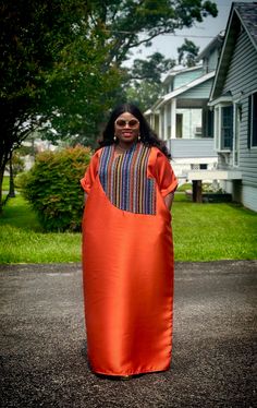 "Our Afrocentric Mikado Silk Bubu Dress should be another addition to your closet. Made with rich mikado fabric and neckline laced with slightly stoned multicolored asooke . It's a dress that will surely turn heads in any event you wear it to. It has inbuilt pockets and dress length is 62\" which is okay for height 5'5 - 5'7. If you want it longer or shorter, please send the seller a message before placing your order. It is available in different colors.PLEASE NOTE its not a fitted dress. No ref Mikado Silk Dress Styles, Mikado Styles Nigeria, Mikado Silk Dress Nigeria, Mikado Bubu Styles, Mikado Bubu, Mikado Silk Dress, Mikado Silk, Rich Aunt, Mikado Dress