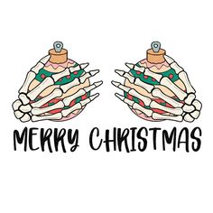 merry christmas card with two clams in the shape of handwritten words on white background