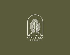 the cactus garden logo is shown on a dark green background, with white lettering that reads cactus