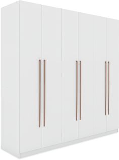 a white cabinet with three wooden handles and two bars on the front, against a white background