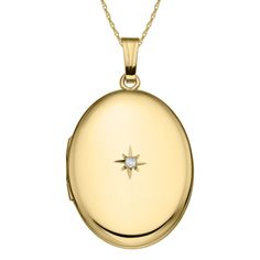 This oval gold filled locket is a perfect gift for anyone special in your life. Elegant with a genuine diamond in the center. This locket is packaged with a 14K gold filled rope chain that is 20" long. Made in the USA with a lifetime warranty. (20x25mm) Luxury Oval Pendant Locket Necklace, Classic Oval Locket Necklace Stamped 14k, Classic Gold Oval Locket Necklace, Yellow Gold Oval Locket Necklace, Classic Yellow Gold Oval Locket Necklace, Oval 14k Yellow Gold Locket Necklace, Classic Oval Locket Necklace, Yellow Gold Oval Locket Necklace For Anniversary, Classic Oval Locket Necklace For Keepsake