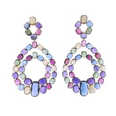 Marco Bicego Murano collection 18K yellow gold chandelier earrings, set with mixed gemstones. Retail Value $19,500. DESIGNER: Marco Bicego MATERIAL: 18K Yellow Gold GEMSTONE: Amethyst, Garnet, Tourmaline, Topaz, Iolite, Citrine CLARITY/COLOR: n/a MEASUREMENTS: Earrings are 85mm long; 46mm at the widest point MARK: Marco Bicego Made in Italy; Italian mark; 750 WEIGHT: 41.8 grams CONDITION: New PRODUCT ID: 126687 Elegant Multicolor Gemstone Chandelier Earrings, Gold Chandelier Earrings, Marco Bicego, Gold Chandelier, Stunning Jewellery, Chandelier Earrings, Earrings Set, Gemstone Earrings, Citrine