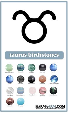 the zodiac sign for taurus is shown in different colors and sizes, including blue, green