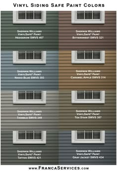 the different colors of vinyl siding for windows and doors with names on each window sill