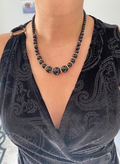 Black Onyx Beaded Handmade Necklace.Black Gemstone and Gold Jewelry for Women. You can wear this unique and elegant necklace with your dressy casual or evening dress. This gemstone necklace is also perfect gift option for your wife , mother or girlfriend. ☀️Dimension: 48 cm +4 cm extention chain If you do not want an extension chain or need additional extension chain, please inform me. 🌈Materials: Onyx,14k gold plated 🔴 30% Discount for 2 items use the code: 2ITEMS30 🔴 35% Discount for 3 or m Elegant Black Necklaces With Large Beads, Formal Black Necklace With Large Beads, Formal Black Necklace With Gemstone Beads, Elegant Black Onyx Necklace, Elegant Black Beaded Necklaces With Gemstone Beads, Elegant Black Beaded Necklaces With Polished Beads, Elegant Black Beaded Necklace With Gemstone Beads, Black Beaded Necklace With Large Beads For Formal Occasions, Elegant Black Beaded Necklace With Polished Beads