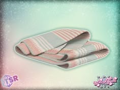 two pink and white striped towels folded on top of each other in front of a blue background