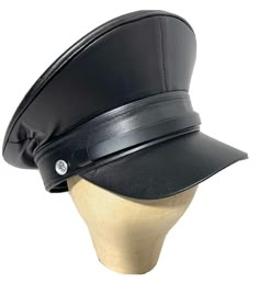 Gothic Punk Military black synthetic leather peak hat.  This is a Military style hat Please refer to photos. Available in size 56,57,58,59cm It is brand new. Thank you for looking. Black Leather Hat With High Crown, Black Flat Cap With Leather Sweatband, Black Leather Brimmed Top Hat, Breton Cap, Goth Hat, Industrial Punk, Army Hat, Military Cap, Steampunk Wedding