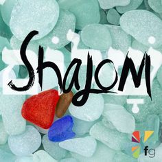 the word shagm is surrounded by sea glass hearts and a heart - shaped object