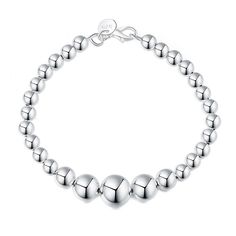 Silver Plated 925 Exquisite Sandy Beads Bracelet - Kirijewels.com Sterling Silver Bracelet With Round Silver Beads, Elegant Polished Beads For Bracelets, Elegant Silver Spacer Beads, Elegant Sterling Silver Beads As Gift, Silver Sterling Bracelets With Round Beads, Silver Bracelets With Spacer Beads, Classic Silver Bracelets With Round Beads, Sterling Silver Bracelets With Silver Beads, Sterling Silver Beaded Bracelet With Spacer Beads