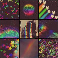 multiple pictures of stars and rainbows in different colors