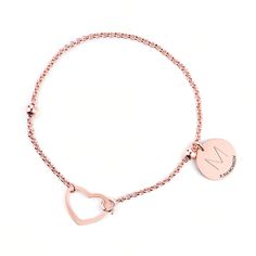 A delightful touch to any attire, the initial personalized bracelet makes a big impression. Meaningful and stylish, it offers lots of details to love. A true classic that's perfect for pairing with a variety of fashions, it makes a meaningful signature piece for yourself or someone special.Material: 925 SilverPlating Color: Silver, Yellow Gold, Rose Gold Elegant Monogram Bracelet For Personalized Gift, Classic Rose Gold Metal Bracelets, Elegant Adjustable Initials Charm Bracelet, Elegant Bracelets With Heart Charm For Personalized Gift, Elegant Bracelets With Heart Charm, Adjustable Rose Gold Heart Bracelet Minimalist Style, Rose Gold Charm Bracelet With Jubilee Detail, Rose Gold Charm Bracelet With Jubilee Bracelet, Feminine Bracelets For Valentine's Day Gift