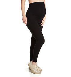 Cotton-rich leggings that can stretch as you grow. Made of knit cotton and spandex. Encased elastic around top of waist for a secure fit. Shaped belly panel has a deep curved seam at front. Seamless sides. Center back seam for definition. Turned-and-stitched hems. Sewn-on fabric info tag on inner back of waist. Unlined. Hue Women's Maternity Cotton Legging in Black (U17974) | Size Small | HerRoom.com Maternity Leggings, Pregnancy Care, Womens Maternity, Cotton Leggings, Knit Cotton, Cotton Spandex, Bleach, Size Large, Leggings