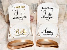 two personalized wedding plates in a box with gold ribbon on the bottom and i can't say i'd do without you