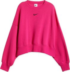 Sporty Spring Sweater With Embroidered Logo, Spring Athleisure Sweatshirt With Embroidered Logo, Sporty Fleece Sweatshirt With Drop Shoulder, Oversized Fleece Sweatshirt For Athleisure, Spring Sporty Drop Shoulder Sweatshirt, Sporty Drop Shoulder Sweatshirt For Spring, Sporty Drop Shoulder Spring Sweatshirt, Oversized Nike Sweats Sportswear, Nike Spring Sweats With Crew Neck