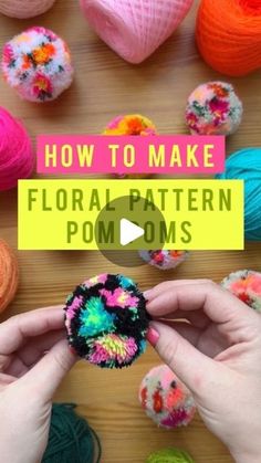 the video shows how to make floral pom poms with yarn and crochet