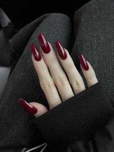 Coffin Red Nails, Blood Nails, Cherry Nail, Long Red Nails, Cherry Girl, Wine Nails, Birthday Cat, Red Acrylic Nails