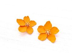 Flower earrings, Floral earrings, Spring Dust Orange earrings, Bridesmaid earrings, Birthday gift, P Orange Flower Earrings For Party, Elegant Orange Flower Earrings, Orange Flower Shaped Earrings For Party, Orange Flower-shaped Earrings For Gift, Elegant Orange Flower Earrings For Gift, Yellow Earrings With 3d Flowers As A Gift, Yellow Earrings With Flower Decoration, Yellow Earrings With Flower Decoration For Gift, Yellow Flower Decoration Earrings As Gift