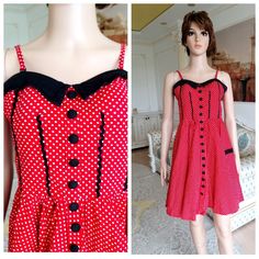 "Full Dress Pin Up Dress Rockabilly dress Red polka dot dress retro dress 70s red dress vintage summer dress Midi Dress L height of the woman in the photo - 180 cm Please refer to photos for details of condition. Condition: very good vintage Measurements: Length: 87 cm/34.3\" Bust: 96 cm/38\" Waist: 78 cm/ 30,7\" Hips: FREE Size: L note The color on the pictures may vary due to monitor settings and light reflections. Ready to ship Please do not hesitate to contact with me for any questions. Than Summer Rockabilly A-line Dresses, Red A-line Vintage Summer Dress, Spring Pinup Dress For Vintage Fashion, Spring Vintage Pinup Dresses, Polka Dot Summer Dress For Picnic, Polka Dot Dresses For Summer Picnic, Summer Sleeveless Rockabilly Dress, Rockabilly Sleeveless Polka Dot Dress, Red Fitted Vintage Summer Dress