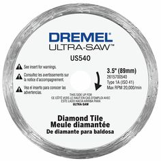 the diamond tile saw blade is shown on a white background