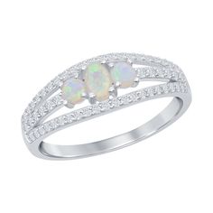 You'll love the impressive design of this beautiful ring with white opal and cubic zirconia. You'll love the impressive design of this beautiful ring with white opal and cubic zirconia. Packaging: boxed Metal: sterling silver Plating: sterling silver Finish: polished Width: 0.5 in Additional details: nickel free STONE DETAILS Stone type: cubic zirconia Shape: round Setting: prong Size: 6. Gender: female. Age Group: adult. White Cubic Zirconia Birthstone Promise Ring, White Cubic Zirconia Three-stone Diamond Ring, Diamond Multi-stone Opal Ring For Promise, Multi-stone Diamond Opal Promise Ring, White Diamond Rings With Sparkling Stones, White Diamond Ring With Sparkling Stones, White Diamond Ring With Round Cut Sparkling Stones, White Diamond Ring With Sparkling Round Cut, White Cubic Zirconia Gemstone Rings