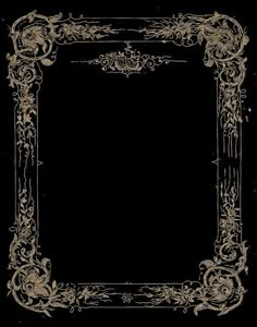 an ornate gold frame on black with white flowers and leaves in the center, as if it were from a victorian era