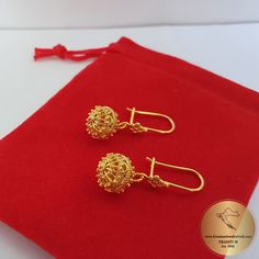 "★ Traditional Croatian filigree ball earrings, handcrafted in solid 14 k gold. Replicas of 19th century Ethnic, Heritage jewelry from Dubrovnik - Dalmatia region. Simple in style, versatile to wear with any outfit, and perfect for any occasion. Earrings end with decorative & secure - latching type of ear-wires. ★ *These earrings are handmade on order in 7-10 business days* Due to the handmade creation, every pair is unique, so there can be tiny variations in dimensions of the finished earri Gold Plated Filigree Bridal Earrings As Gift, Yellow Gold Bridal Earrings For Gift, Yellow Gold Pierced Bridal Earrings As Gift, Gold Plated Filigree Earrings For Formal Occasions, Pierced Round Gold Plated Bridal Earrings, 14k Gold Filigree Earrings For Wedding, Yellow Gold Round Bridal Earrings For Gift, Yellow Gold Round Bridal Earrings As Gift, Wedding Filigree Earrings