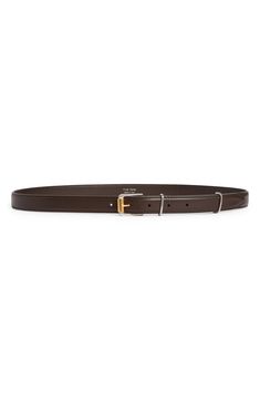 A gleaming two-tone metal buckle and dual golden keepers further refine this sleek calfskin-leather belt crafted in Italy. Leather Made in Italy Leather Belt Crafts, Brown Leather Belt, Brown Belt, Vintage Belts, Metal Buckles, Leather Belt, Calf Skin, The Row, Brown Leather