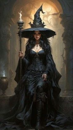 a woman dressed as a witch holding a broom