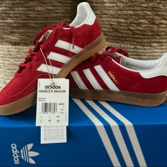 Brand New With Box And Tags. Mens 9, Womens 10.5. Never Worn, Just Tried On Once! Ordered Wrong Size By Mistake. Ordered My True Size And They Fit And Look Amazing! Adidas Gazelle Red, Red Adidas Shoes, Adidas Gazelle Indoor, Indoor Shoes, Shoe Wishlist, Hype Shoes, Aesthetic Shoes, Shoe Inspo, Swag Shoes