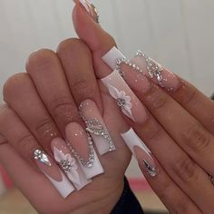 Color Tone: Mixed Color System Nail Shape: Square Shape Nail Length: Long Nail Pattern: Flower,Heart Nail Finishes: Glossy Nails With 3d Flowers, French Tip Nails Square, Long Fake Nails, Latina Nails, Square Press On Nails, Press On Nails Long, Long Press On Nails, Solid Color Nails, Nails Glossy