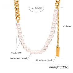 Style: Female Material: Titanium Steel, Imitation Pearl Pearl Type: Uncultured Pearl Color: White Pearl Shape: Round Necklace Length: 40+5cm Half Pearl Necklace, Beads Choker, Round Necklace, Classic Necklace, Girl Jewelry, Sweater Chain, Pearl Types, Steel Necklace, Pearl Color