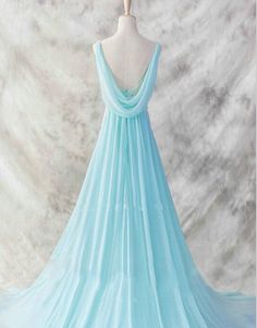 Custom size and custom color are available, there is no extra payment for custom size or custom color. Product Information: Dress Number: #A6YT, Material: Chiffon, Silhouette: A-line Color: Blue, Hemline: Floor Length, Back Details: Zipper Delivery times: Processing time: 2-3 weeksShipping time: 3-5 working days Rush Order Rush order service is available. For rush order, you can receive your order in 2 weeks. Custom Measurements For custom size, please leave us the following measurements in the