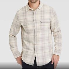 New With Tags Goodfellow & Co Cream Plaid Midweight Long Sleeve Button Down Flannel Shirt Size Medium Approximate Measurements: Pit To Pit: 22” Length: 28” 5 Flannel Shirt, Casual Button Down Shirts, Mens Gifts, Button Down Shirts, Button Downs, Man Shop, Plaid, Size Medium, Cream