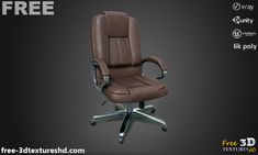 Home Office Desk Chair Brown leather 3D model Low Poly PBR Textures for Unity Unreal and Vray free download - Free 3d textures HD Office Leather Chair, Chair 3d Warehouse, Home Office Desk Chair, Pbr Texture, Leather Office Chair, Office Desk Chair