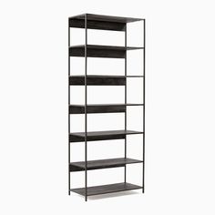 a black shelf with four shelves on each side and one shelf below it, against a white background