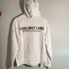 100% Authentic Helmut Lang Hoodie. Like New, Never Worn, No Tags. Size Large. Super Comfy Casual White Hoodie With Branding, Casual White Outerwear With Logo Print, Urban White Top With Adjustable Hood, White Branded Hoodie For Winter, White Hoodie With Logo Print For Winter, White Urban Crew Neck Outerwear, White Crew Neck Urban Outerwear, White Logo Print Hoodie For Winter, White Crew Neck Sweatshirt With Adjustable Hood