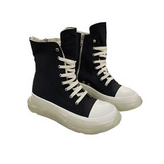 Rick Owens High-Top Canvas Boots - Black with Translucent Sole Check more at https://www.soulreplicas.com/rick-owens-high-top-canvas-boots-black-with-translucent-sole Replica Shoes, Canvas Boots, Rick Owens, Boots Black, High Top, Black Boots, High Tops, Boots, Canvas