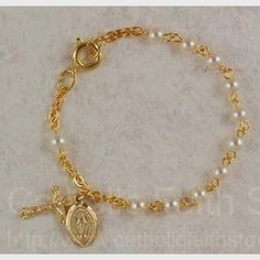 Baby Rosary Bracelet Baby Jewelry Gold, Saint Medals, Books Christmas, Gold Pearl Bracelet, Bracelets For Sale, Baby Pearls, Christmas Weddings, Baby Baptism, Kids Bracelets