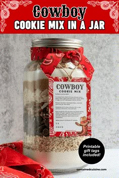 the cowboy cookie mix in a jar is ready to be made into a christmas decoration