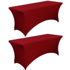 two red table covers sitting next to each other on top of a white background,