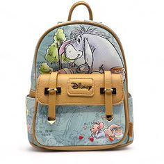 Step Into The Whimsical World Of The Hundred Acre Wood With The Wondapop X Disney’s Winnie The Pooh And Friends Vegan Leather Mini Backpack. Featuring Everyone's Favorite Melancholic Donkey, Eeyore, Surrounded By Sweet Honey, And The Serene Backdrop Of Christopher Robin's Playground. Roo Enjoys A Peaceful Moment Amidst Strawberries And Buzzing Bees On The Front Pocket, While Tigger And Rabbit Adorn The Side Pockets. The Zipper Line Is Adorned With Pots Of Delicious Honey, Buzzing Bees, And Juicy Disney Leather Backpack For Disney Trips, Disney Travel Backpack, Disney Style Backpack For Travel, Disney Leather Backpack, Disney Leather School Bags, Disney Leather Backpack For Everyday Use, Disney Travel Bags With Detachable Strap, Daily Use Disney Backpack, Disney Standard Backpack For Travel