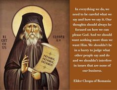 an image of the icon of st nicholas with quote from elder clopo of romania