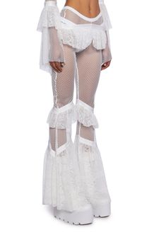 High Fashion Festival Outfit, Sheer White Pants, Festival Outfits Pants, All White Rave Outfit, White Costume Women, Countdown Rave Outfit, Hippie Rave Outfits, Rave Inspo Outfits, White Rave Outfits