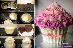 how to make a cupcake with pink and white frosting on the top, then chocolate in the bottom