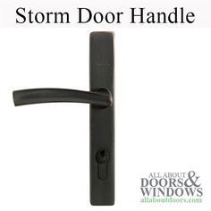 an image of a door handle with the words storm door handle above it and below it