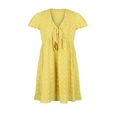 Yellow V Neckline Bowknot Front Mini Dress Casual V-neck Dress With Tie Back, V-neck Spring Dresses With Bow Detail, Spring Tie Neck Dress With Bow, Spring Tie Neck Dress With Bow Detail, Casual Summer Dress With Bow, Summer Tie Neck Dress With Bow, Mini Dresses With Tie Fastening For Daywear, Mini Dress With Tie Fastening For Daywear, Tie Fastening Mini Dress For Daywear