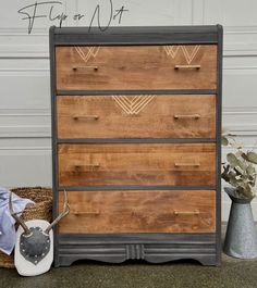 an old dresser has been painted with wood and metal paint to look like it is being used